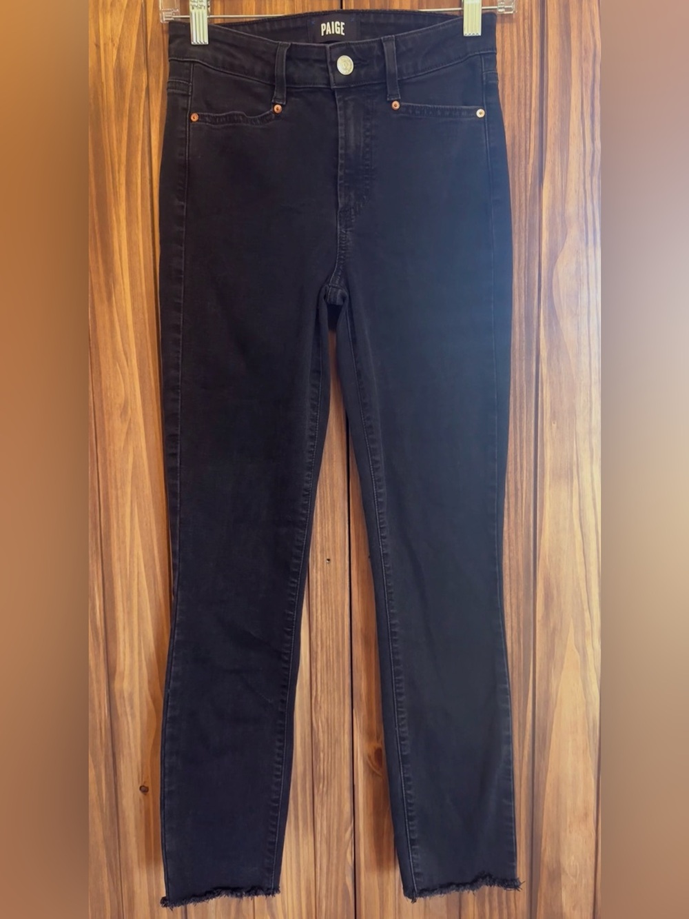 PAIGE Hoxton Ankle Jeans Black Custom Frayed Raw Hem Size 25